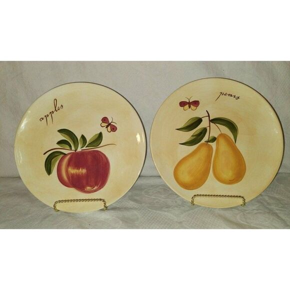 Pier 1 Provence Apples & Pears Salad Hors d'Oeuvres Snack Plates Set of 2 7 3/4" - Picture 1 of 7